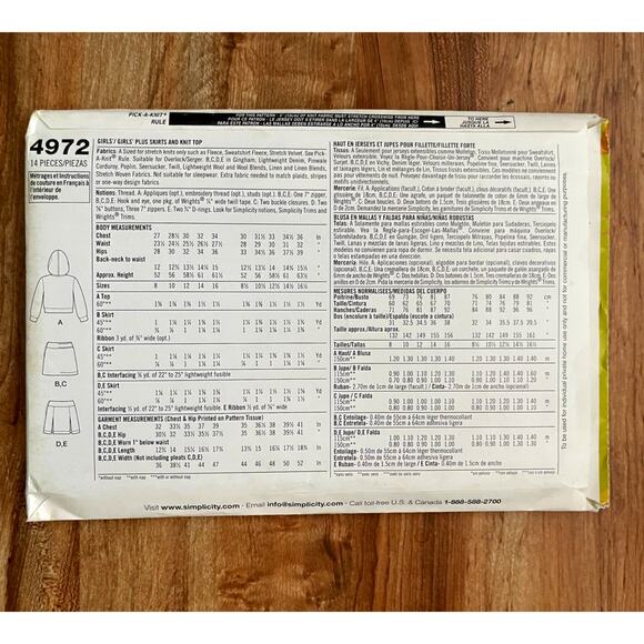 UNCUT Vintage Y2K Simplicity 4972 Sewing Pattern XXS-S Lizzie McGuire Top Skirt - Picture 2 of 2